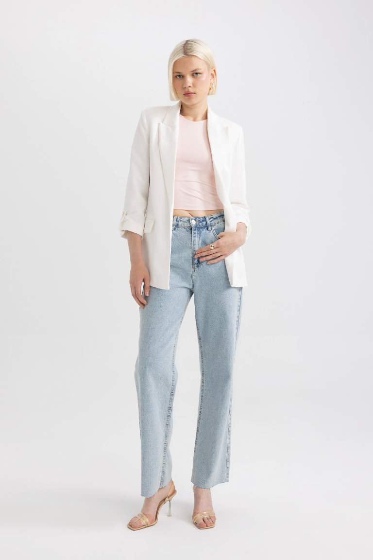 Regular Fit Ceket Yaka Basic Düz Blazer Ceket