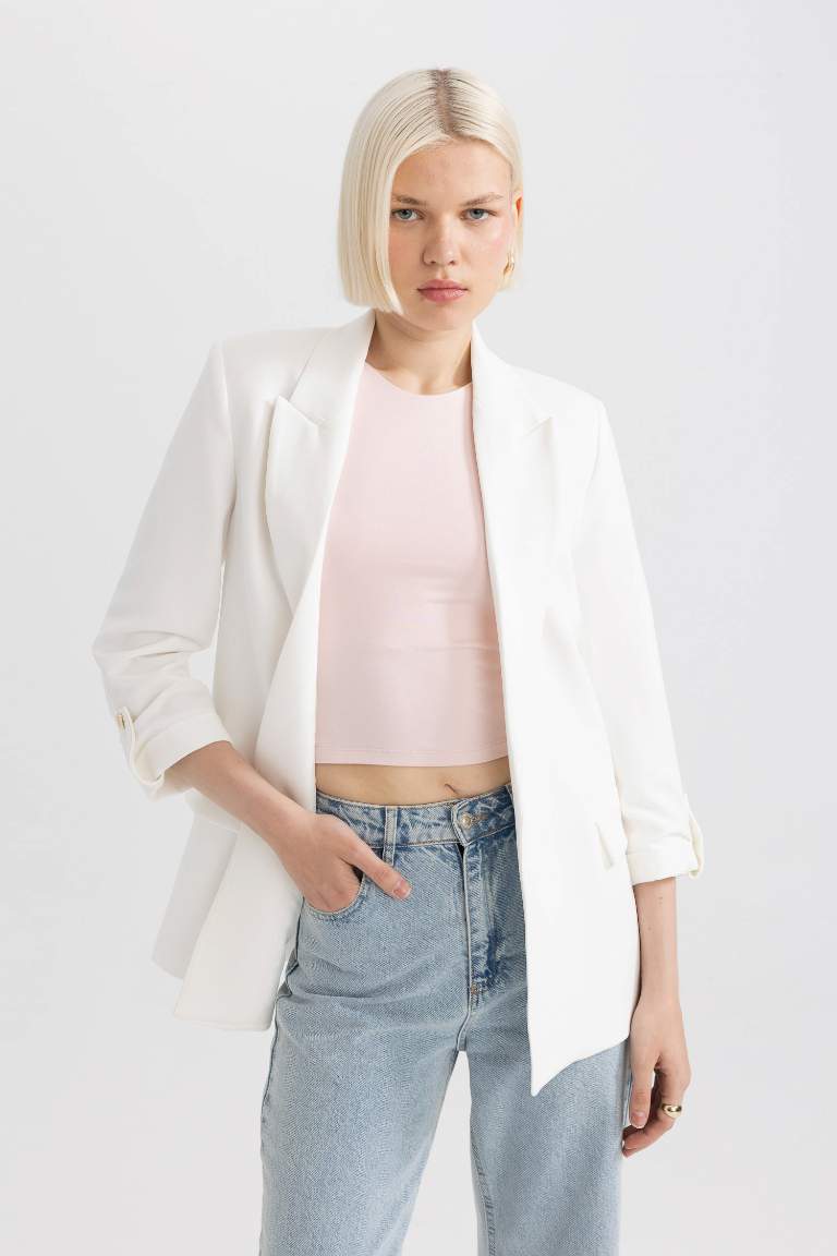 Regular Fit Ceket Yaka Basic Düz Blazer Ceket