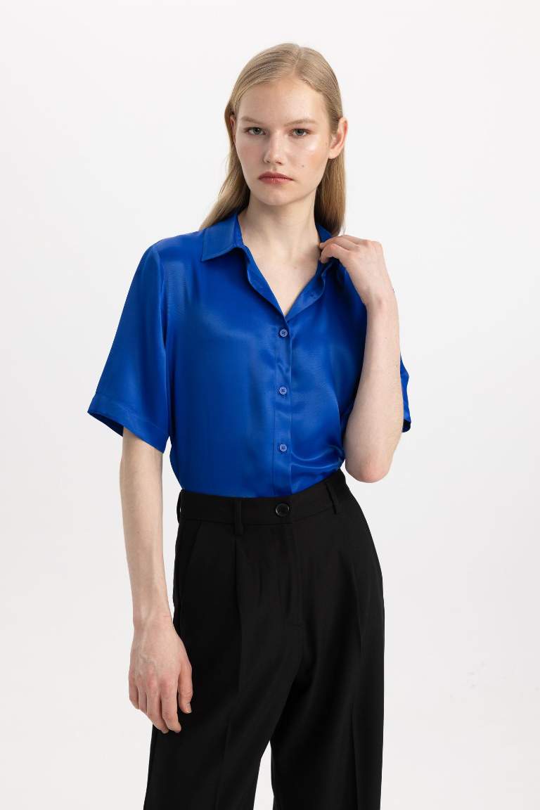 Regular Fit Short Sleeve Satin Shirt