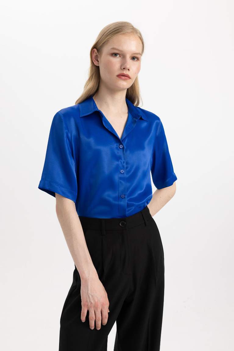 Regular Fit Short Sleeve Satin Shirt