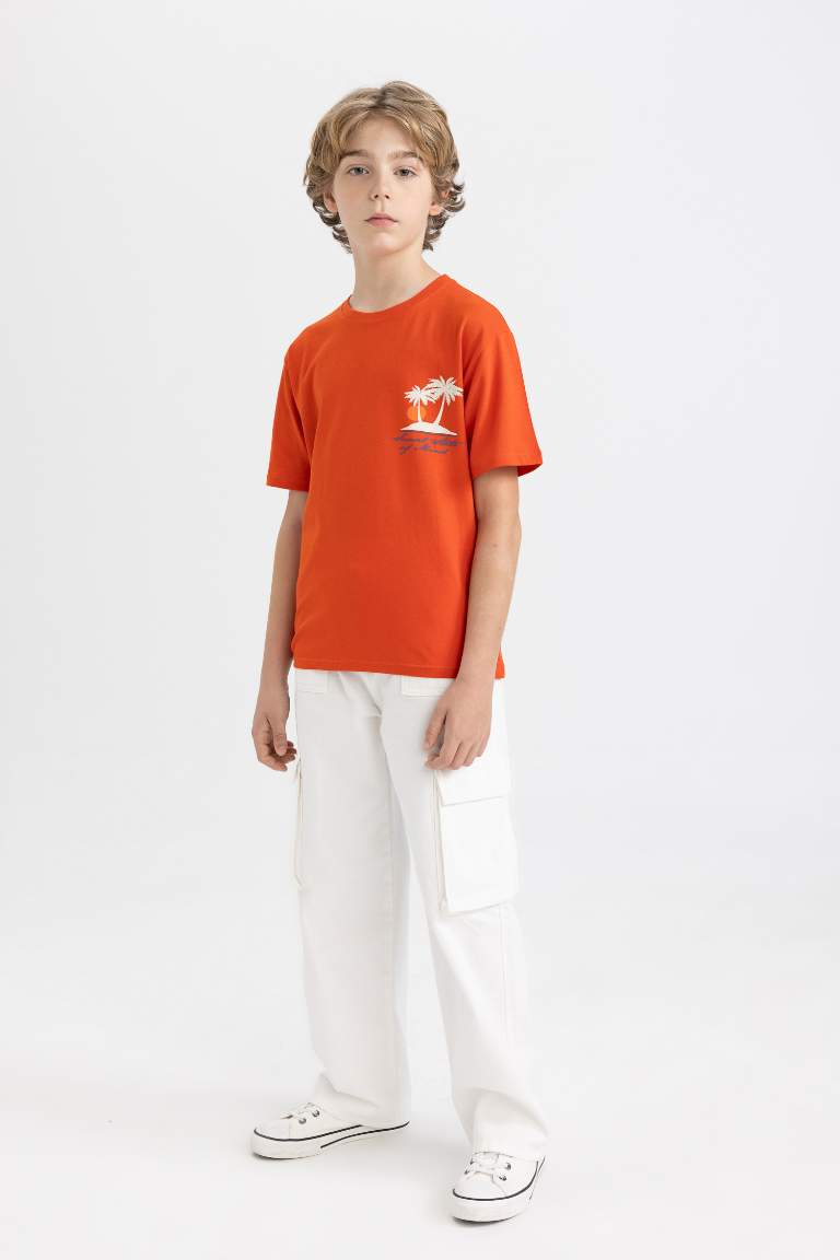 Boy Crew Neck Back Printed Short Sleeve T-Shirt