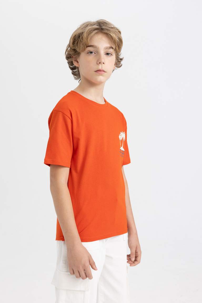 Boy Crew Neck Back Printed Short Sleeve T-Shirt