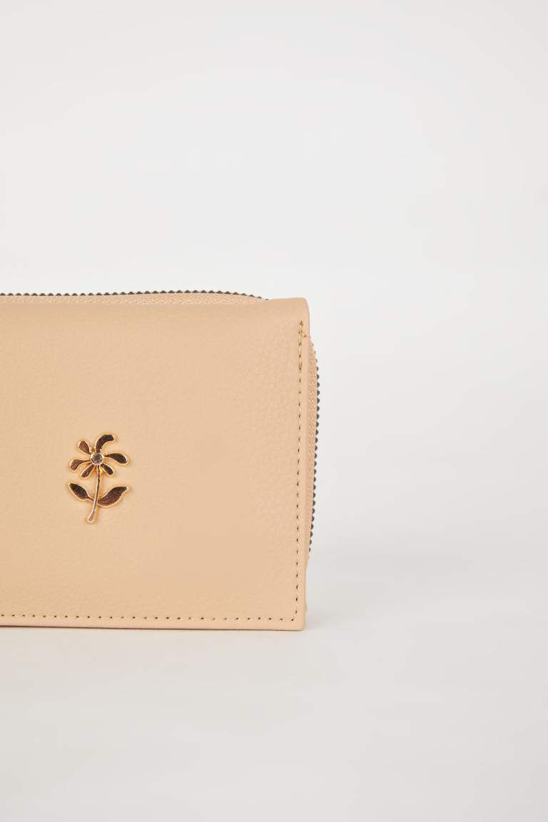 Portefeuille en simili cuir avec une attache fleur pour femme