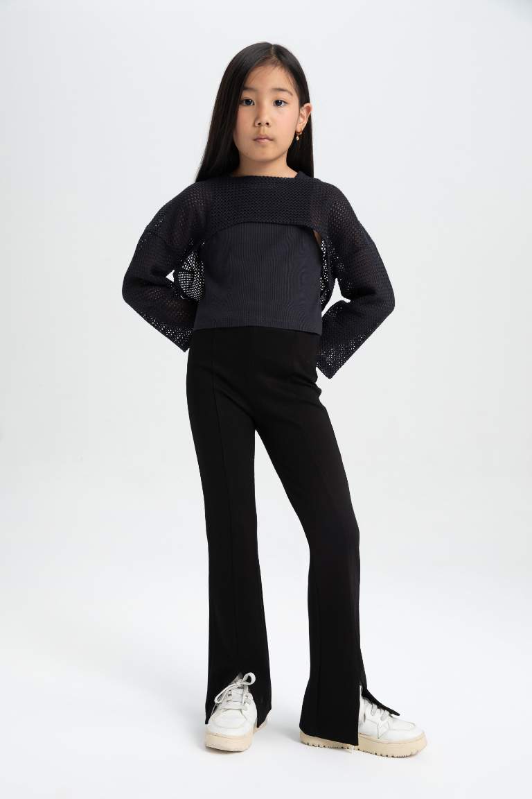 Girl Relax Fit Crew Neck Rib Long Sleeve T-Shirt