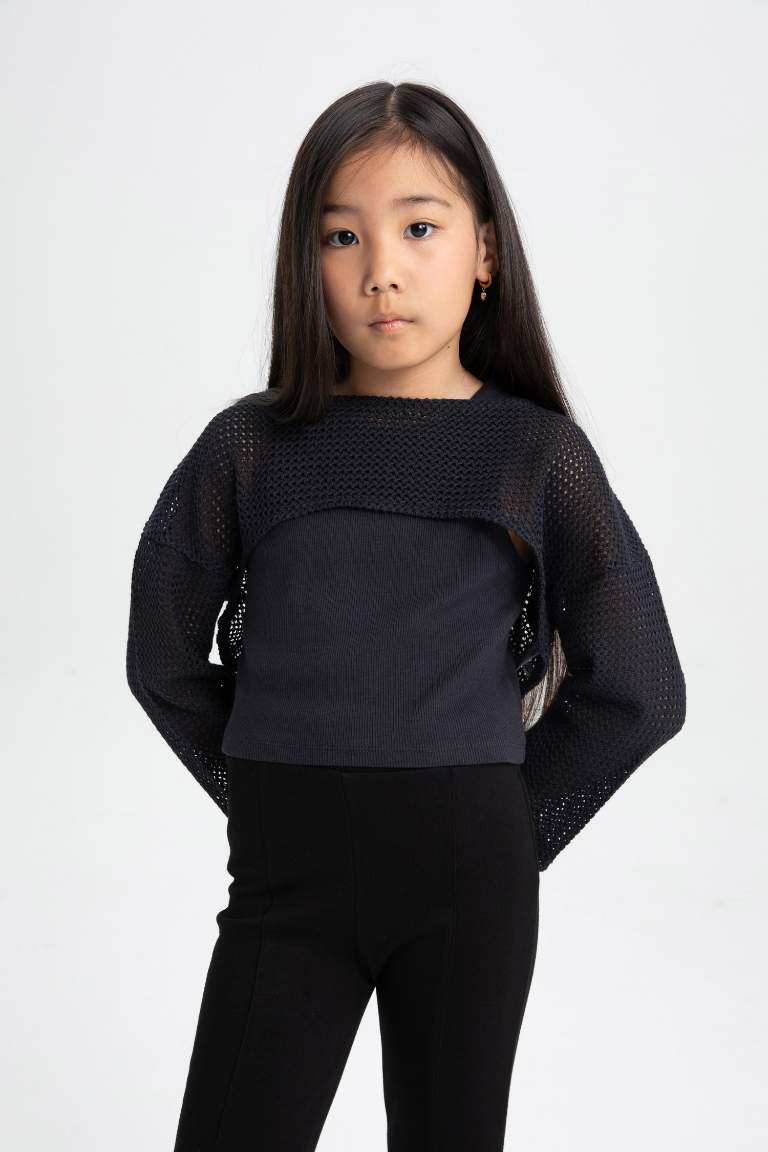 Girl Relax Fit Crew Neck Rib Long Sleeve T-Shirt