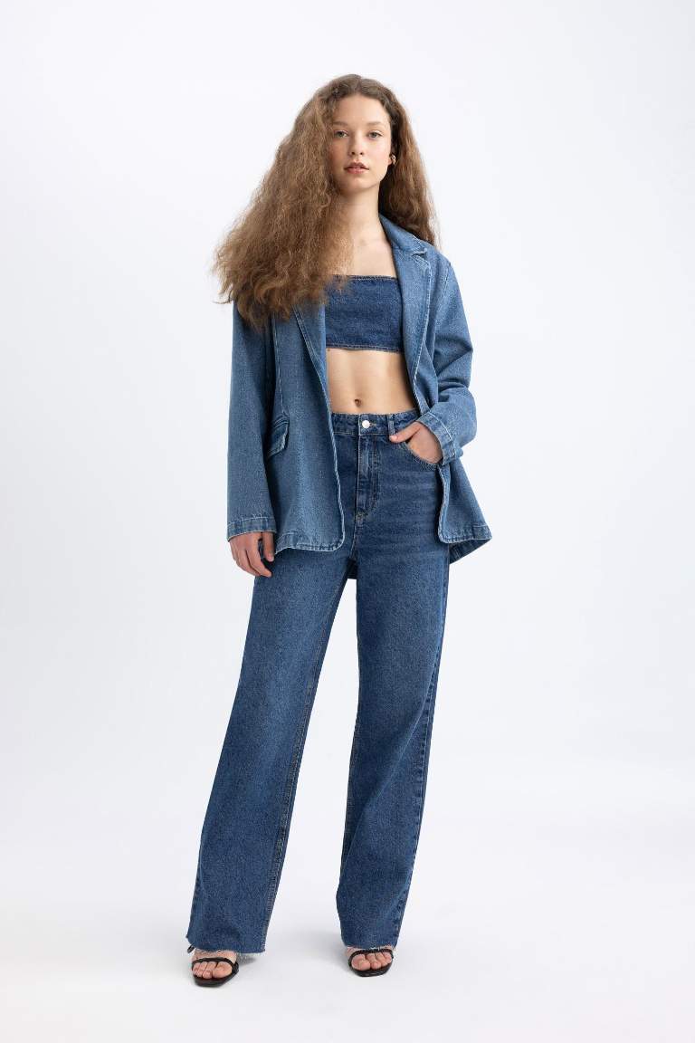 Oversize Geniş Kalıp Düğmeli Jean Blazer Ceket