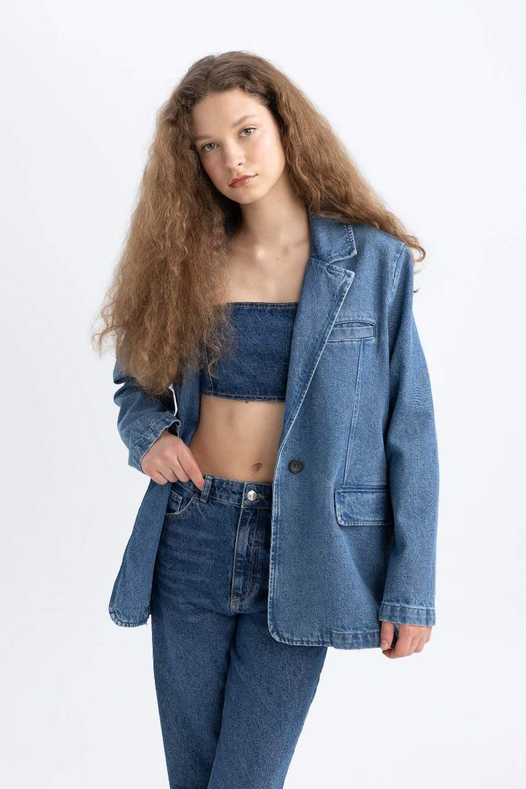 Oversize Geniş Kalıp Düğmeli Jean Blazer Ceket