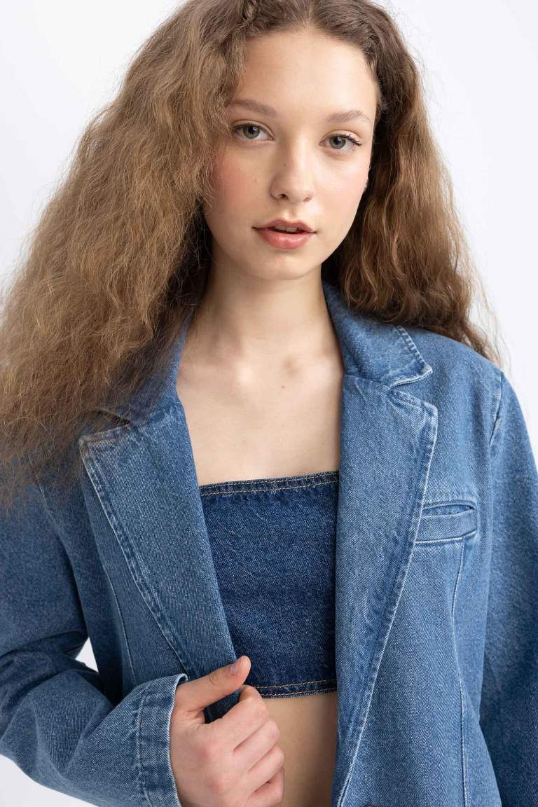 Oversize Geniş Kalıp Düğmeli Jean Blazer Ceket