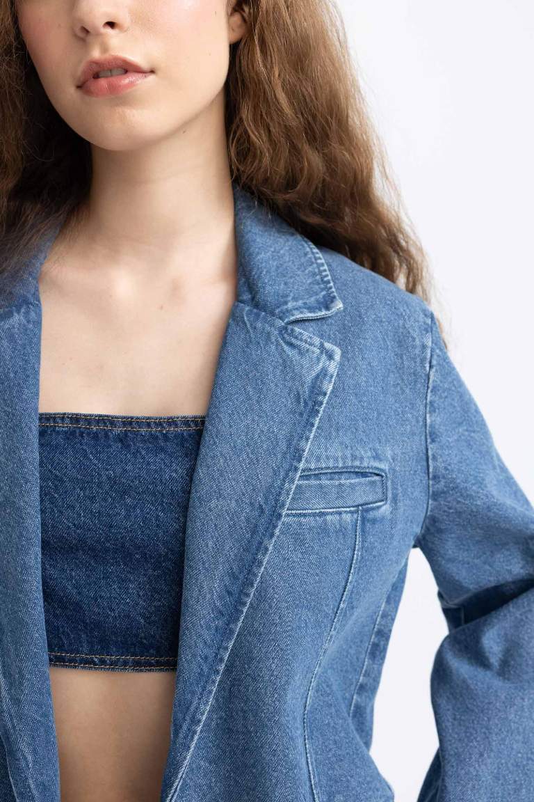 Oversize Geniş Kalıp Düğmeli Jean Blazer Ceket