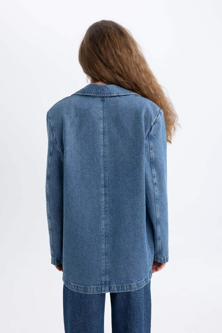 Oversize Geniş Kalıp Düğmeli Jean Blazer Ceket