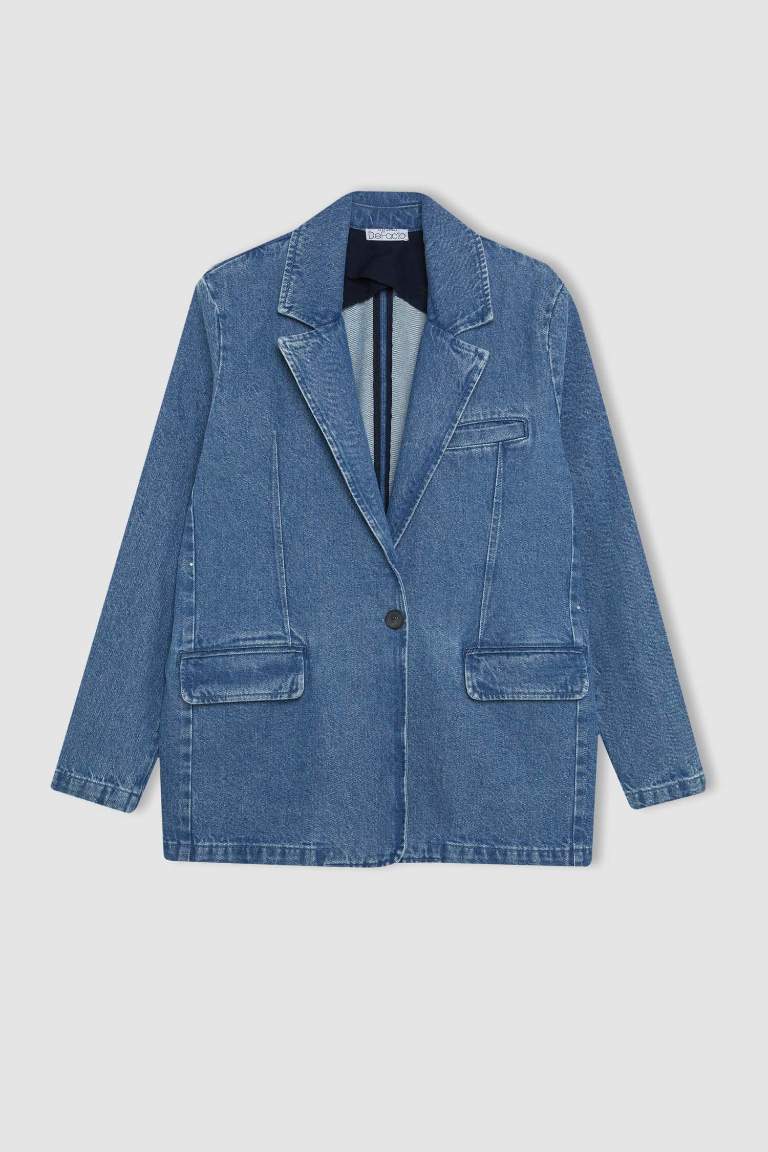 Oversize Geniş Kalıp Düğmeli Jean Blazer Ceket