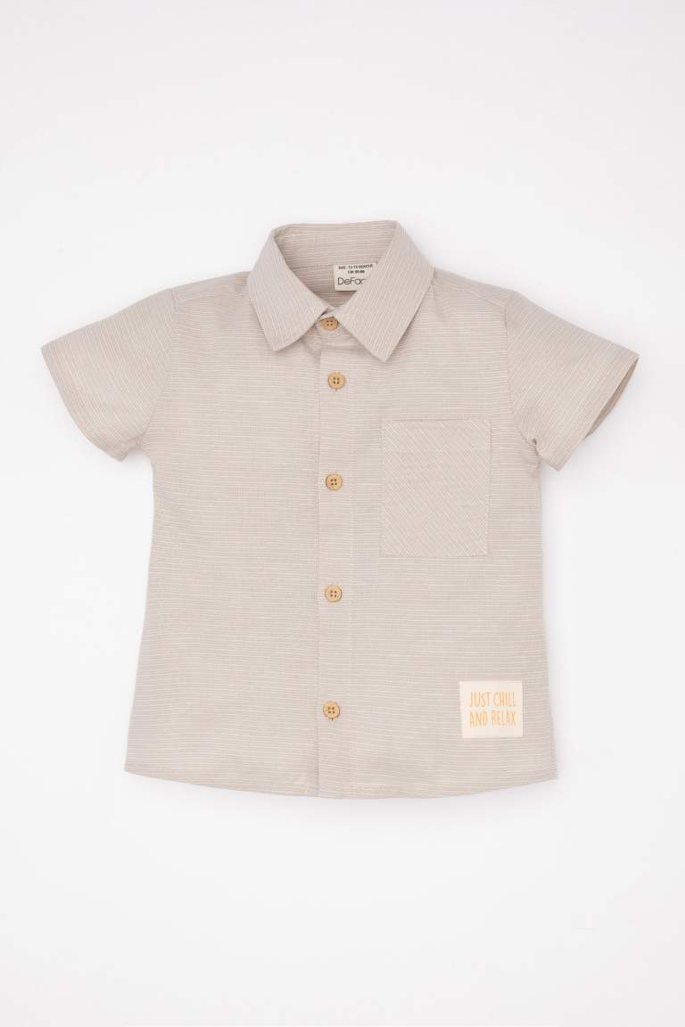 Baby Boy Short Sleeve Shirt with Woven Label