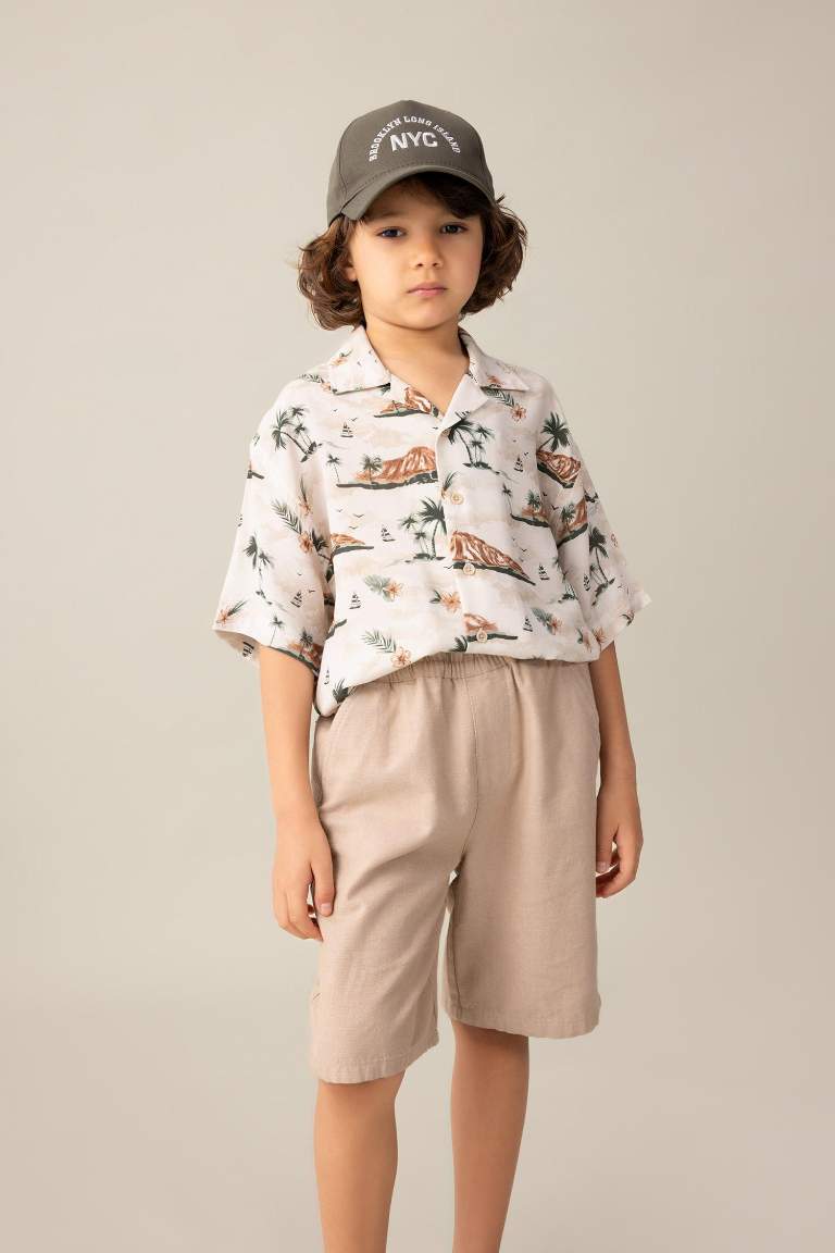 Boy Patterned Polo Neck Viscose Shirt