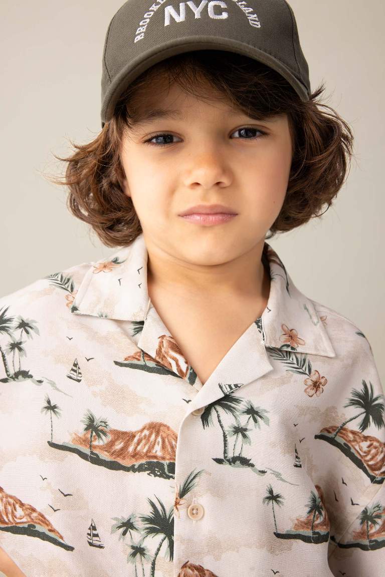 Boy Patterned Polo Neck Viscose Shirt