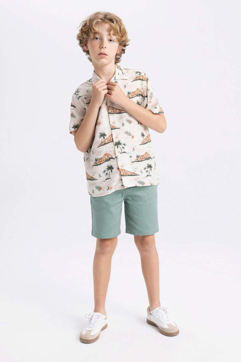 Boy Patterned Polo Neck Viscose Shirt