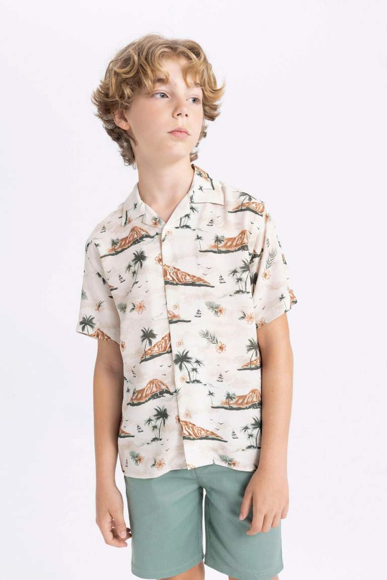 Boy Patterned Polo Neck Viscose Shirt