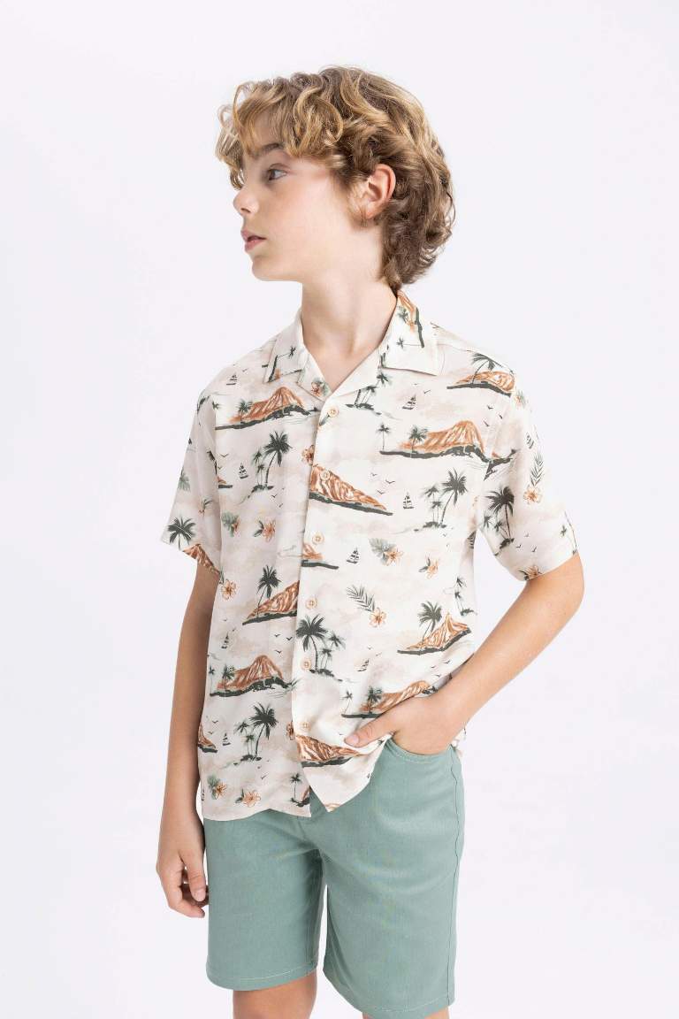 Boy Patterned Polo Neck Viscose Shirt