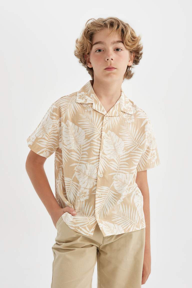 Boy Polo Neck Linen Look Short Sleeve Shirt