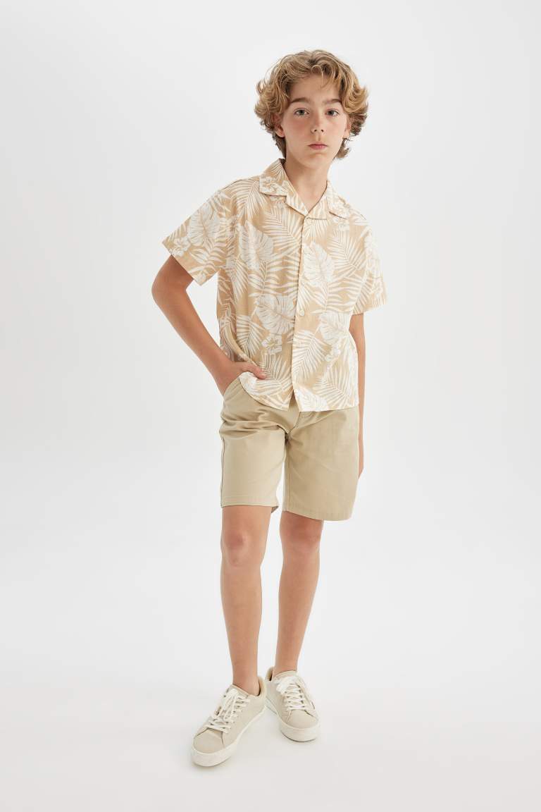 Boy Polo Neck Linen Look Short Sleeve Shirt