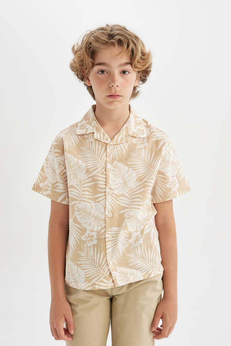 Boy Polo Neck Linen Look Short Sleeve Shirt