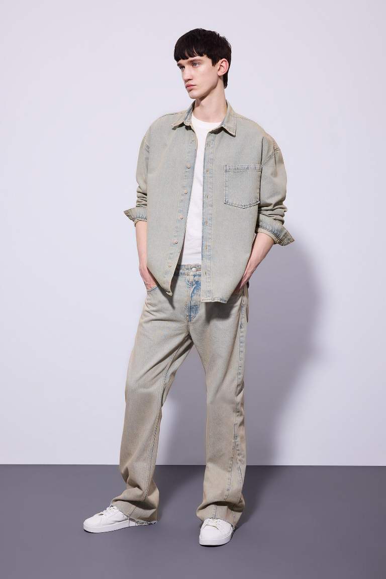 Oversize Fit Faded Effect Jean Shirt