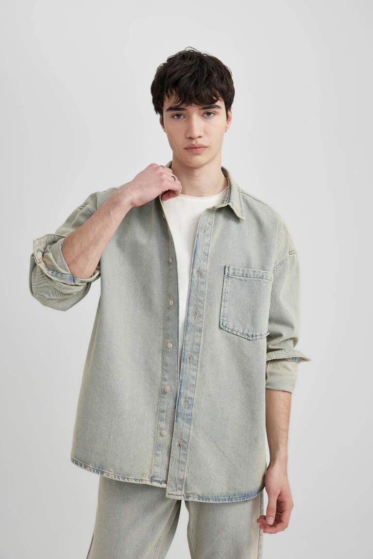 Oversize Fit Faded Effect Jean Shirt