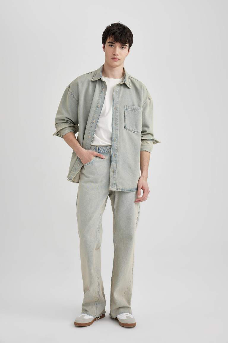 Oversize Fit Faded Effect Jean Shirt