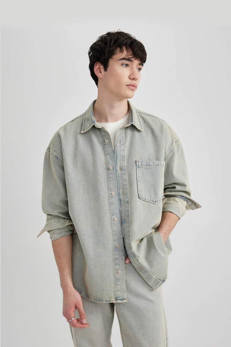 Oversize Fit Faded Effect Jean Shirt