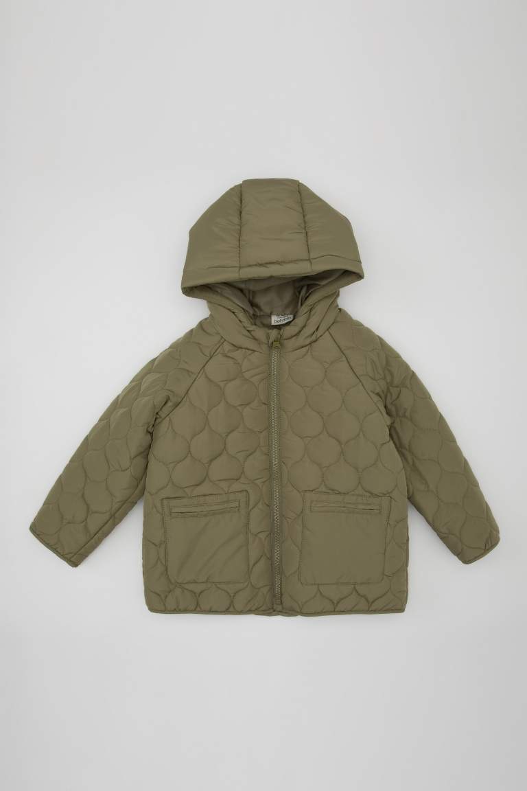 Baby Boy Hooded Waterproof Patterned Puffer Jacket