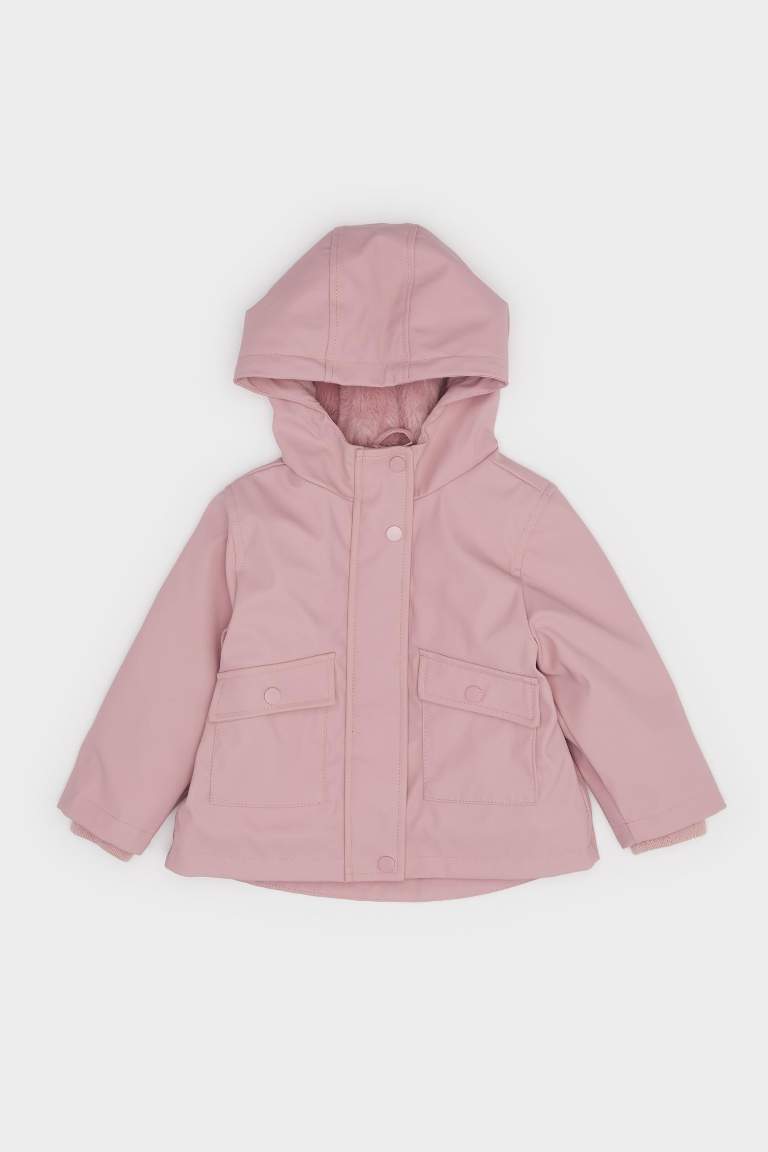 Kız Bebek Kapüşonlu Çıtçıtlı Cepli Mont