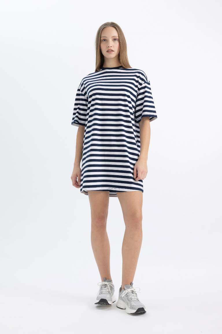 Oversize Fit Striped Cotton Mini T-Shirt Dress