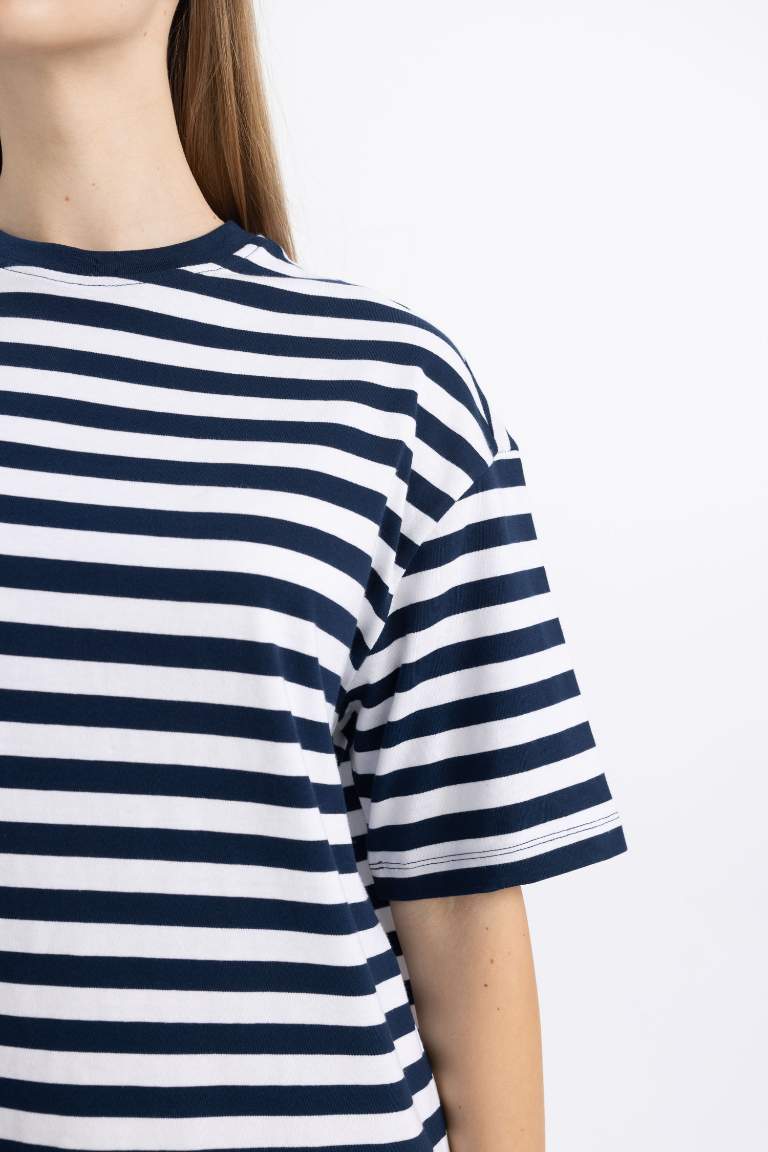 Oversize Fit Striped Cotton Mini T-Shirt Dress