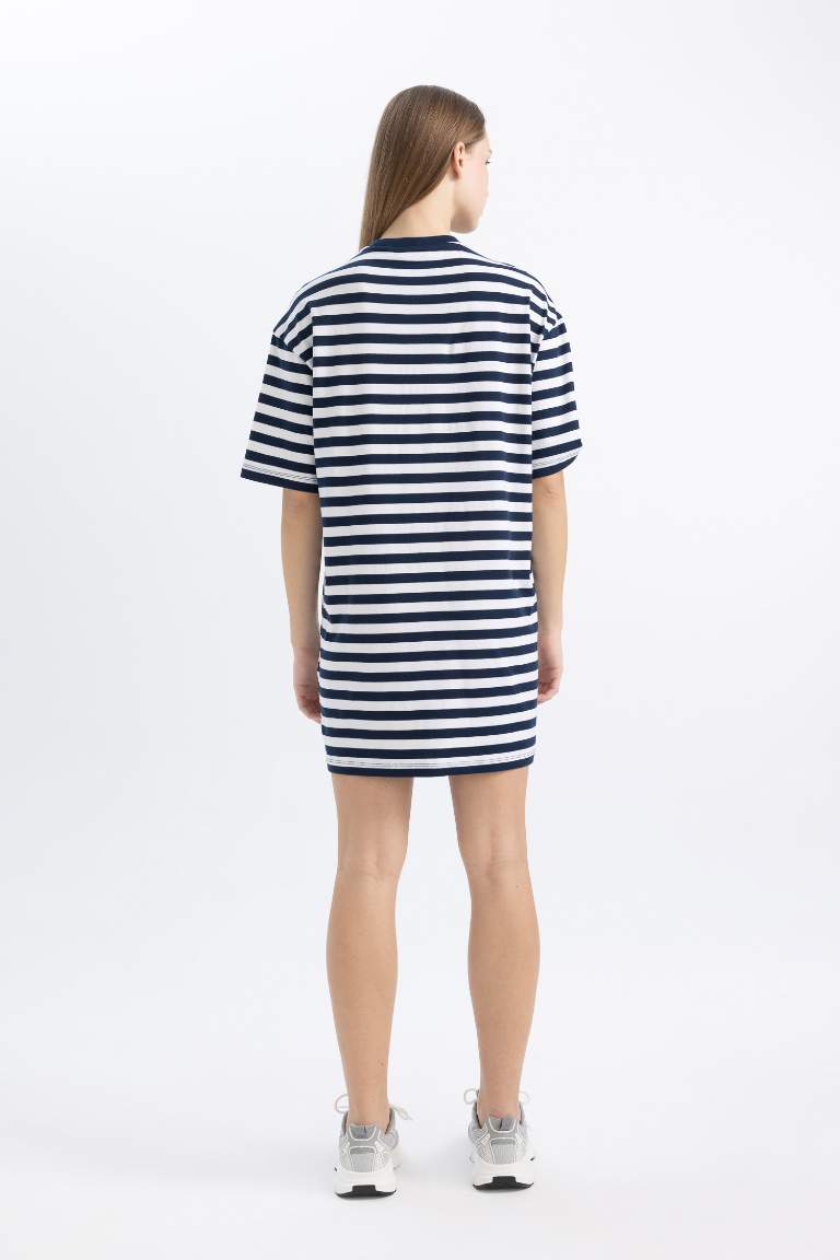 Oversize Fit Striped Cotton Mini T-Shirt Dress