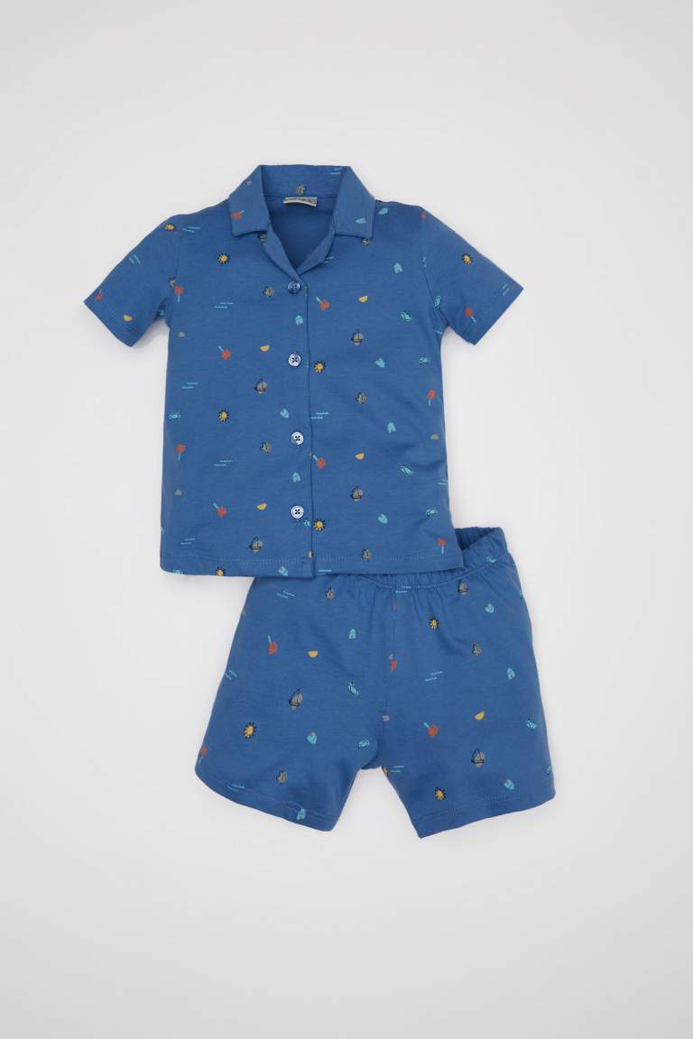 Baby Boy Sea Printed Short Sleeve Cotton 2 Piece Pajama Set