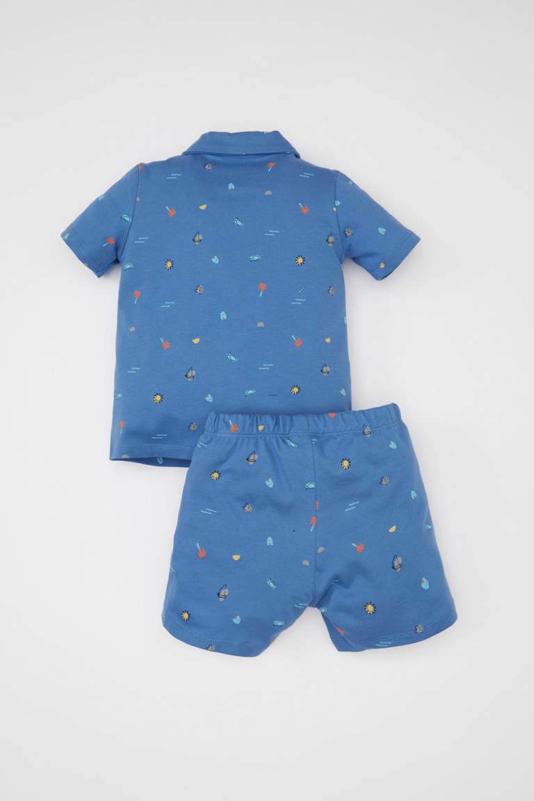 Baby Boy Sea Printed Short Sleeve Cotton 2 Piece Pajama Set