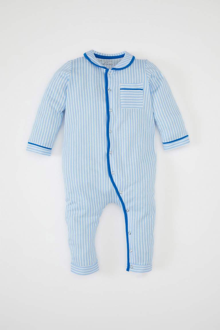 Erkek Bebek Çizgili Penye Uzun Kollu Pijama Tulum