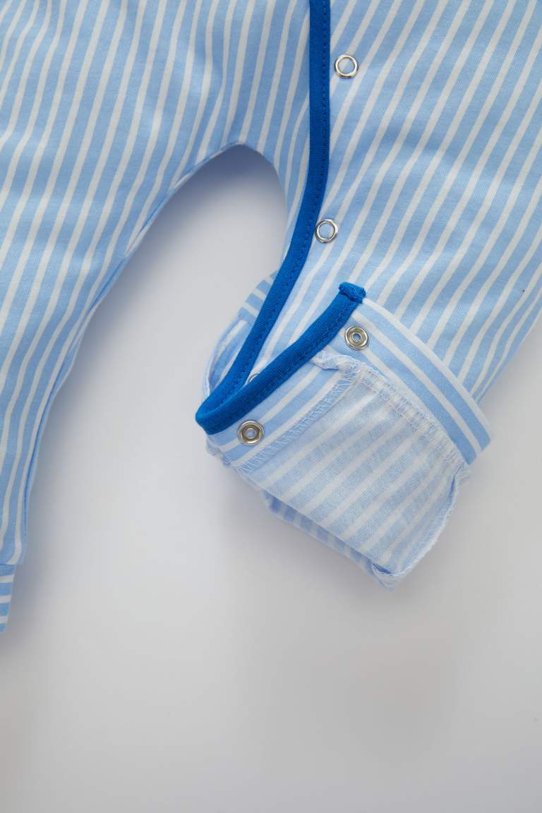Erkek Bebek Çizgili Penye Uzun Kollu Pijama Tulum