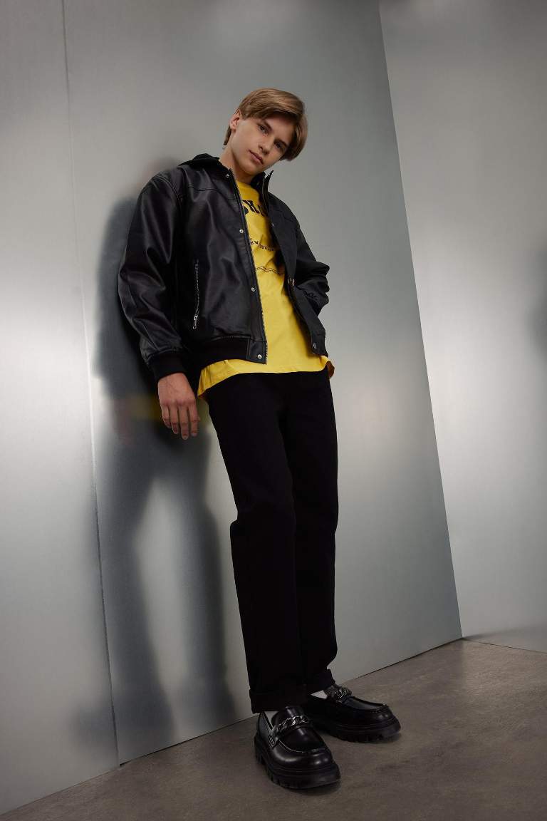 Erkek Çocuk Okul Straight Fit Düz Paça Cepli Siyah Basic Düz Jean Pantolon