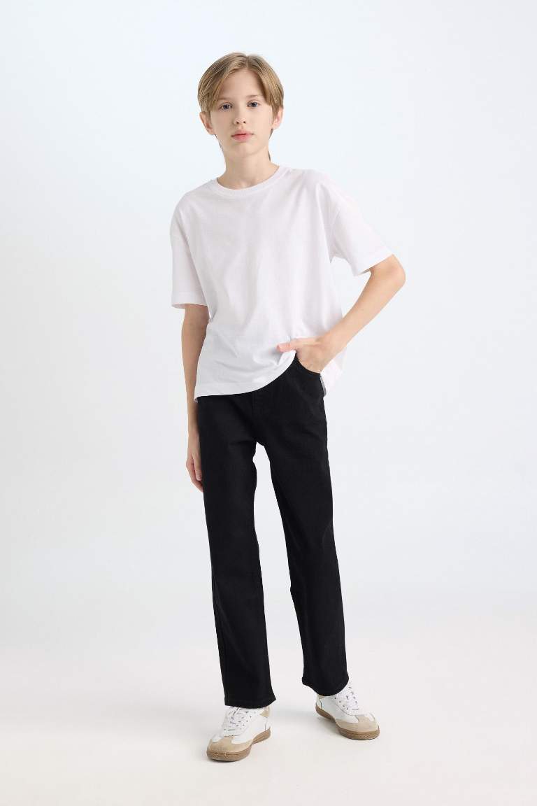 Erkek Çocuk Okul Straight Fit Düz Paça Cepli Siyah Basic Düz Jean Pantolon