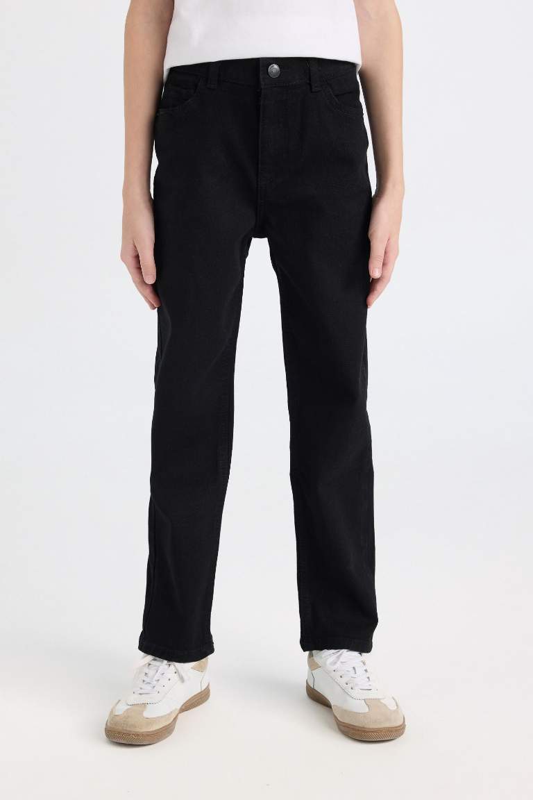 Erkek Çocuk Okul Straight Fit Düz Paça Cepli Siyah Basic Düz Jean Pantolon