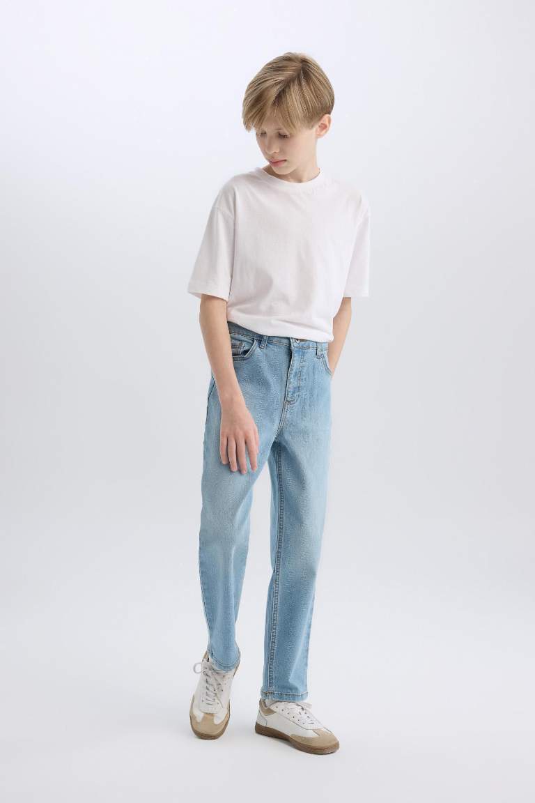 Erkek Çocuk Straight Fit Düz Paça Cepli Basic Düz Jean Pantolon