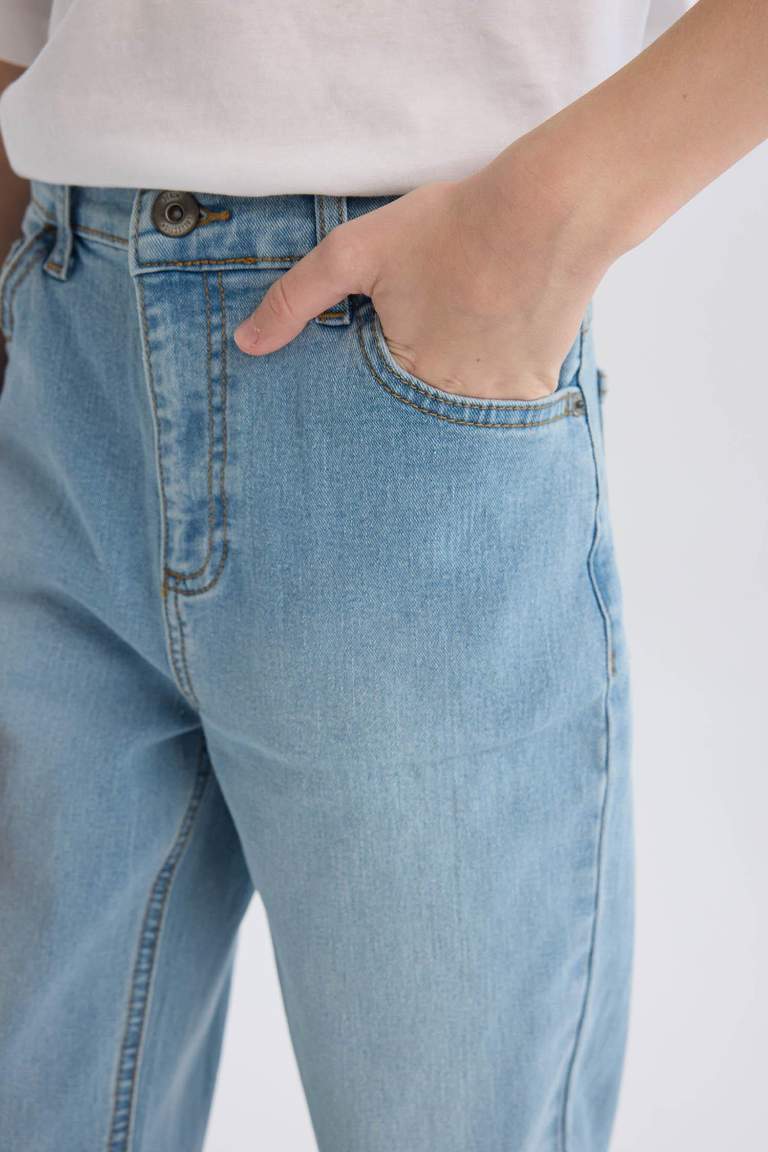 Erkek Çocuk Straight Fit Düz Paça Cepli Basic Düz Jean Pantolon