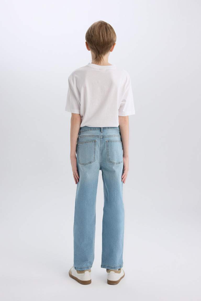 Erkek Çocuk Straight Fit Düz Paça Cepli Basic Düz Jean Pantolon