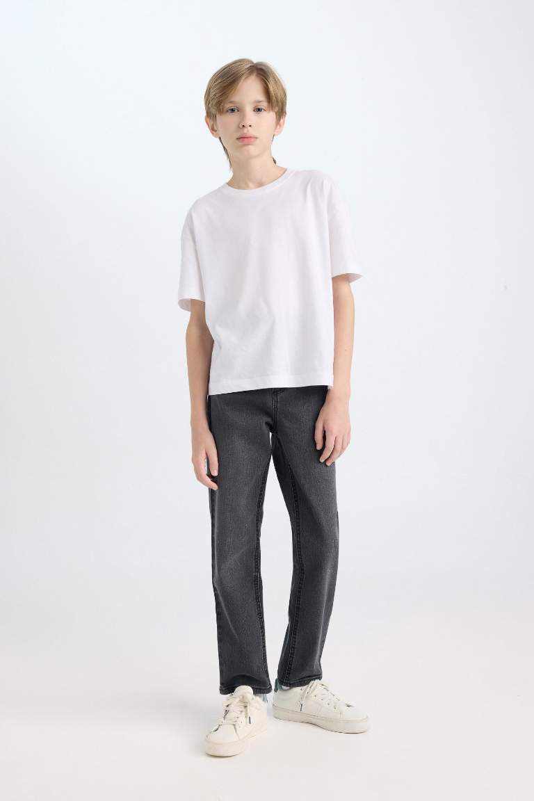Erkek Çocuk Loose Fit Düz Paça Cepli Basic Düz Jean Pantolon
