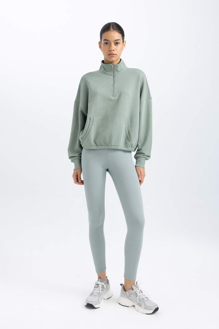 DeFactoFit Stand Collar Sports Crop Sweatshirt