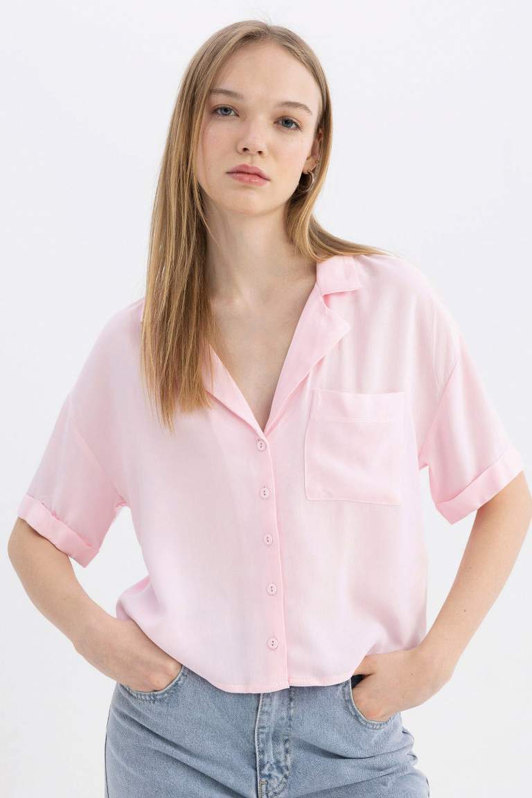 Oversize Fit Pyjamas Collar Short Sleeve Shirt