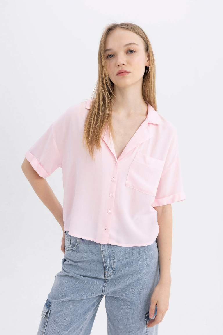 Oversize Fit Pyjamas Collar Short Sleeve Shirt