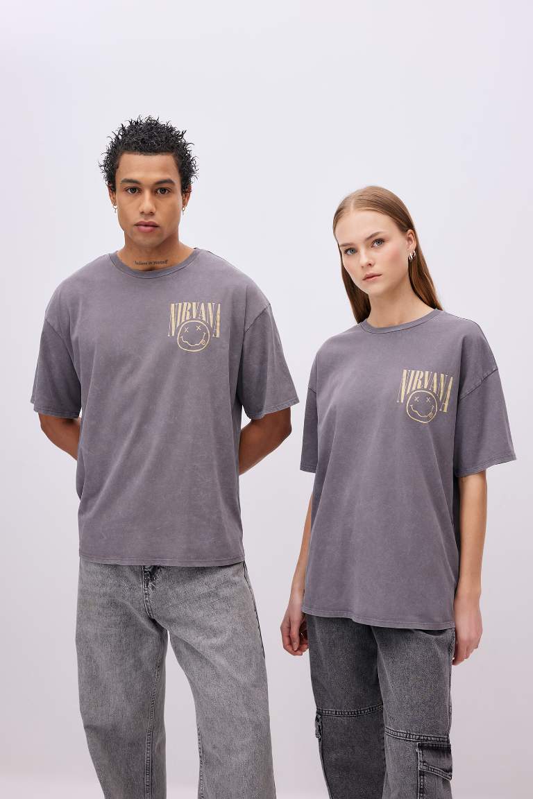 Nirvana Oversize Fit Crew Neck Washed Faded Effect T-Shirt