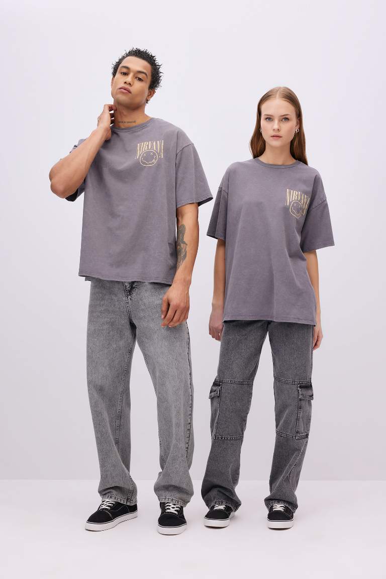 Nirvana Oversize Fit Crew Neck Washed Faded Effect T-Shirt