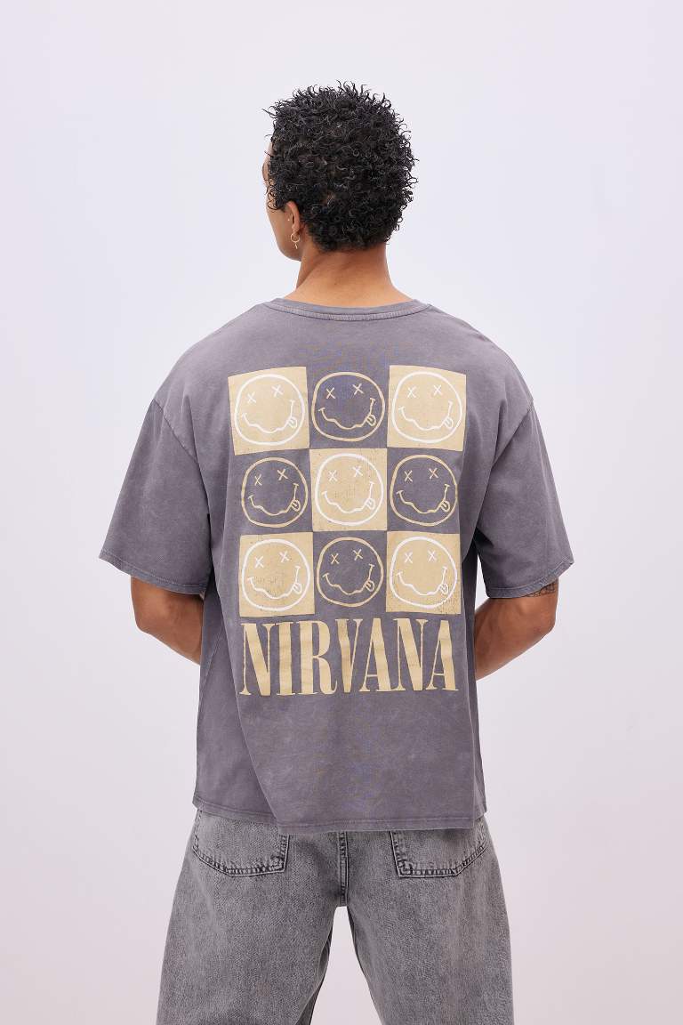 Nirvana Oversize Fit Crew Neck Washed Faded Effect T-Shirt